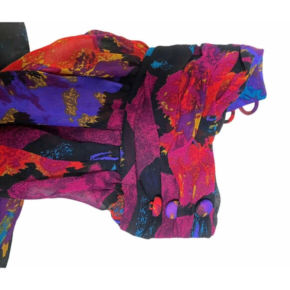 Vintage Adrianna Papell Size 6 100% Silk Surplice Floral Pleated Evening Blouse - Picture 4 of 8